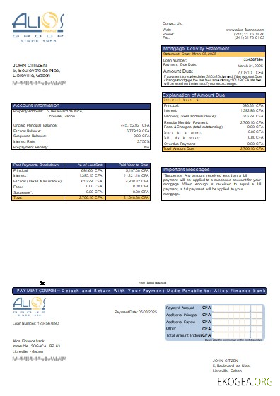 Gabon Alios Finance relevé hypothécaire bancaire scr